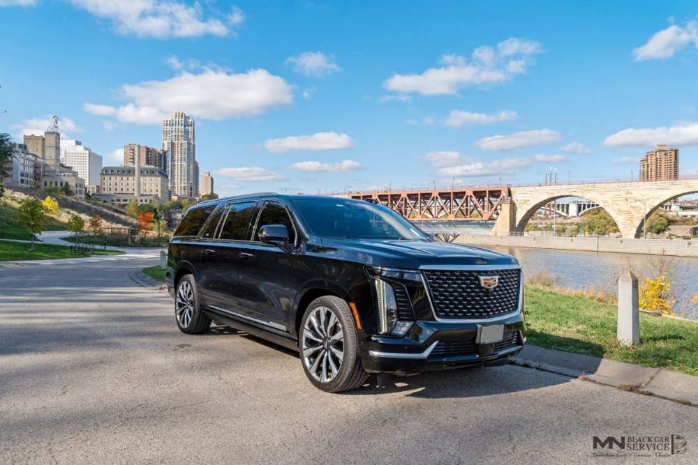 MN Black Car executive luxury SUV, rear view