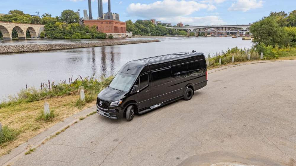 MN Black Car Mercedes-Benz Sprinter, front cabin view